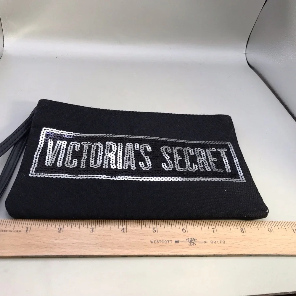 Victoria's Secret Wristlet Cosmetic Bag - Black With Silver Sequins 9